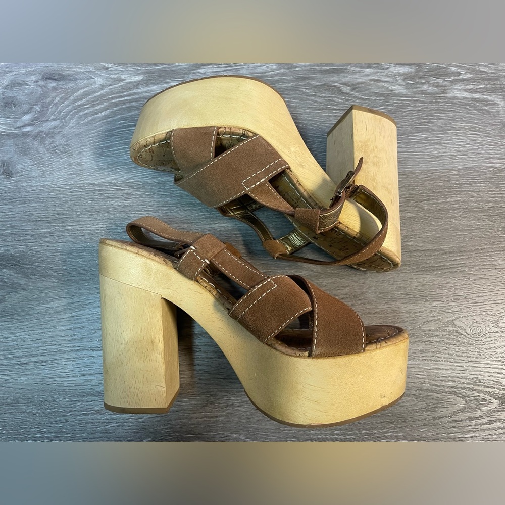 Sam Edelman Brown Suede Platform Sandal Heels - Picture 7 of 13